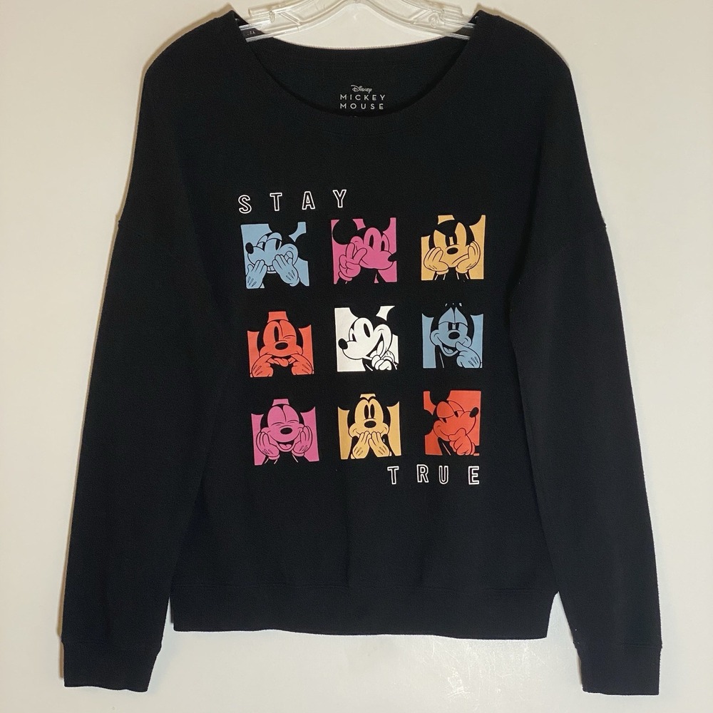 Disney Mickey Mouse Sweatshirt Womens Small Black Color Block Emojis Stay True S